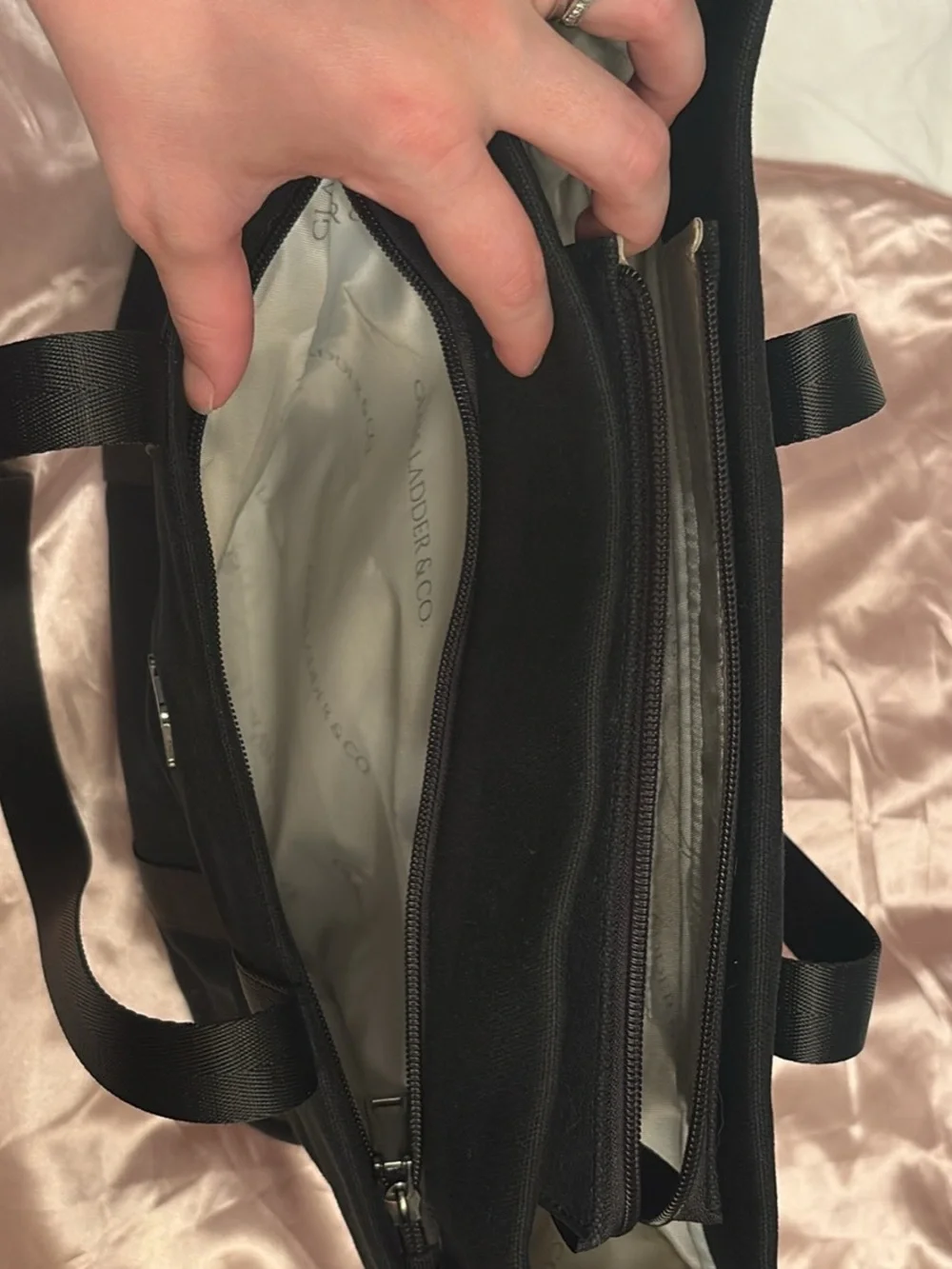 Glass ladder Co. Danielle tote bag in black canvas